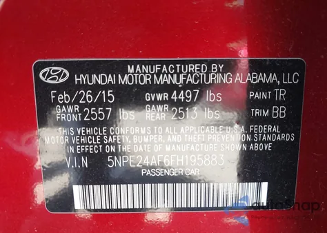 2015 Hyundai Sonata Se from USA, damaged, VIN 5NPE24AF6FH195883